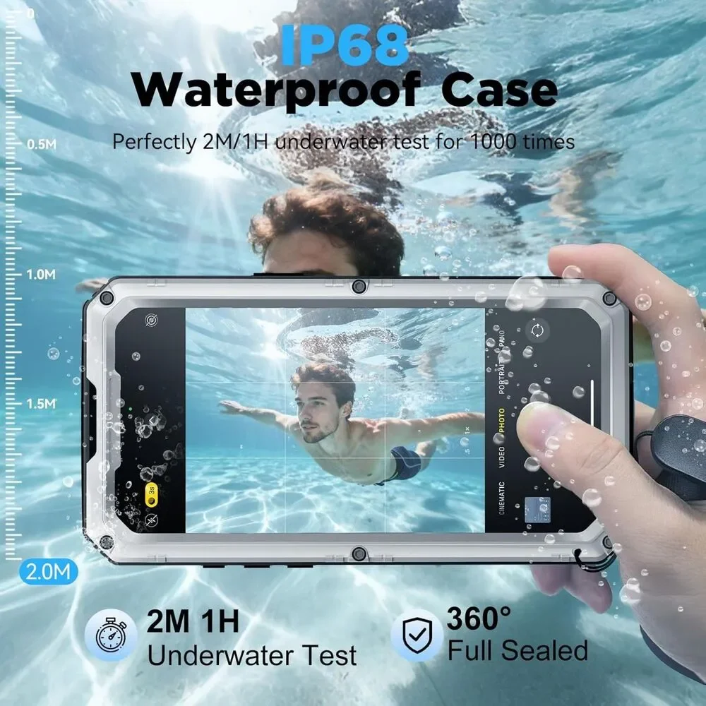 Beasyjoy iPhone 17 Pro Max Case Waterproof Heavy Duty Metal Rugged Cover Silver